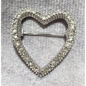 Vintage Jomaz Silver Rhinestone Heart Brooch